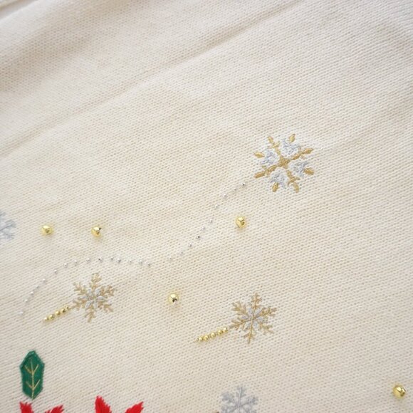 Vintage Holiday Edition Cream Gold Poinsettia Embroidered Christmas Sweater 3X - Picture 8 of 13